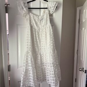 White Checkered Ruffle Dress Fabrik Size S